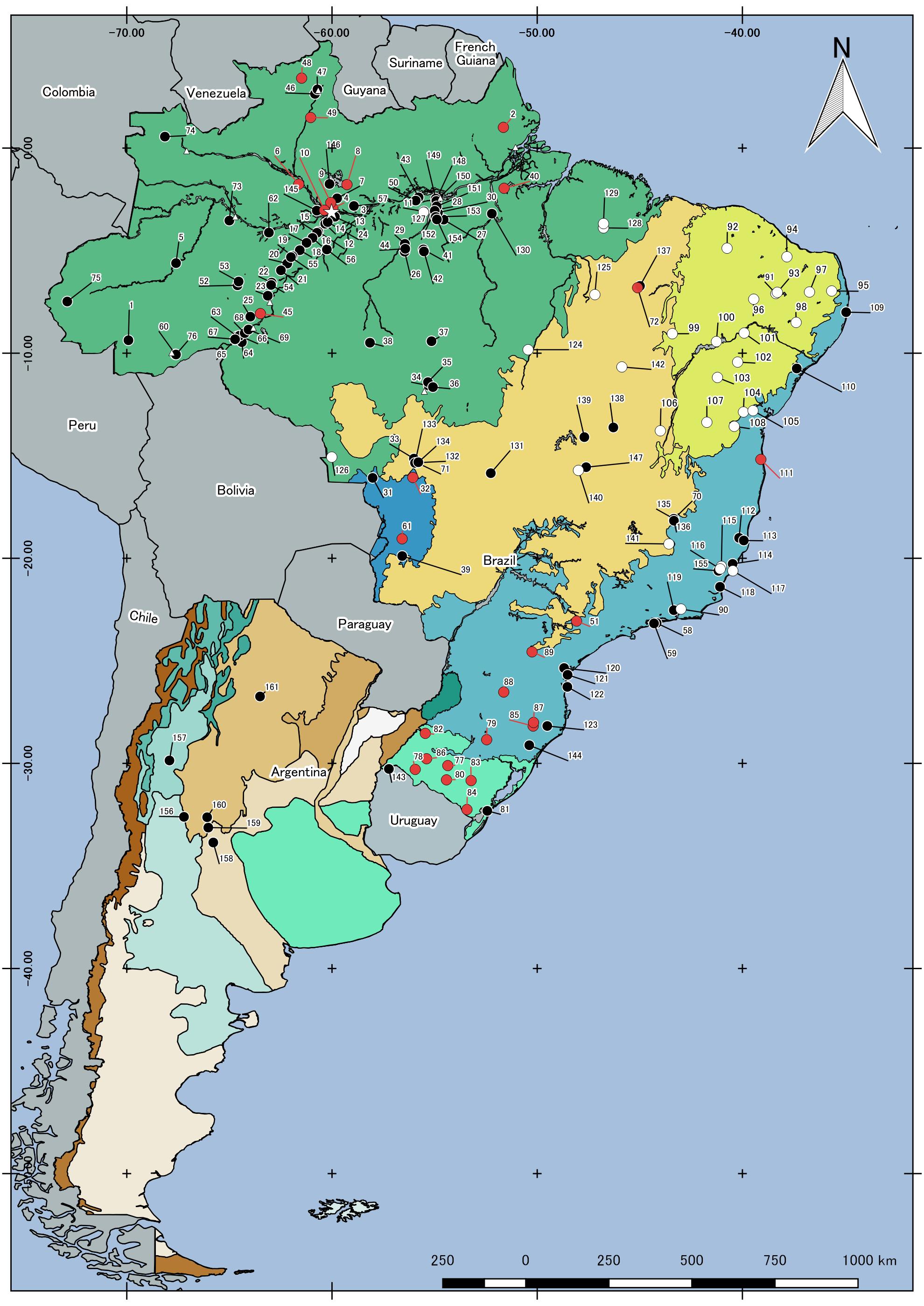 Location of PPBio sites in South America